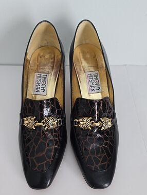 Timothy Hitsman Black Croc-Embossed Loafers with Gold Hardware